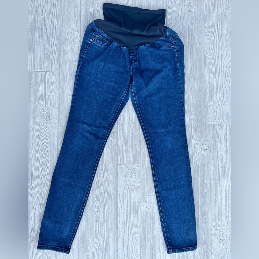Indigo Blue Maternity Jeans Full Panel Women’s Large Dark Wash Skinny Jegging